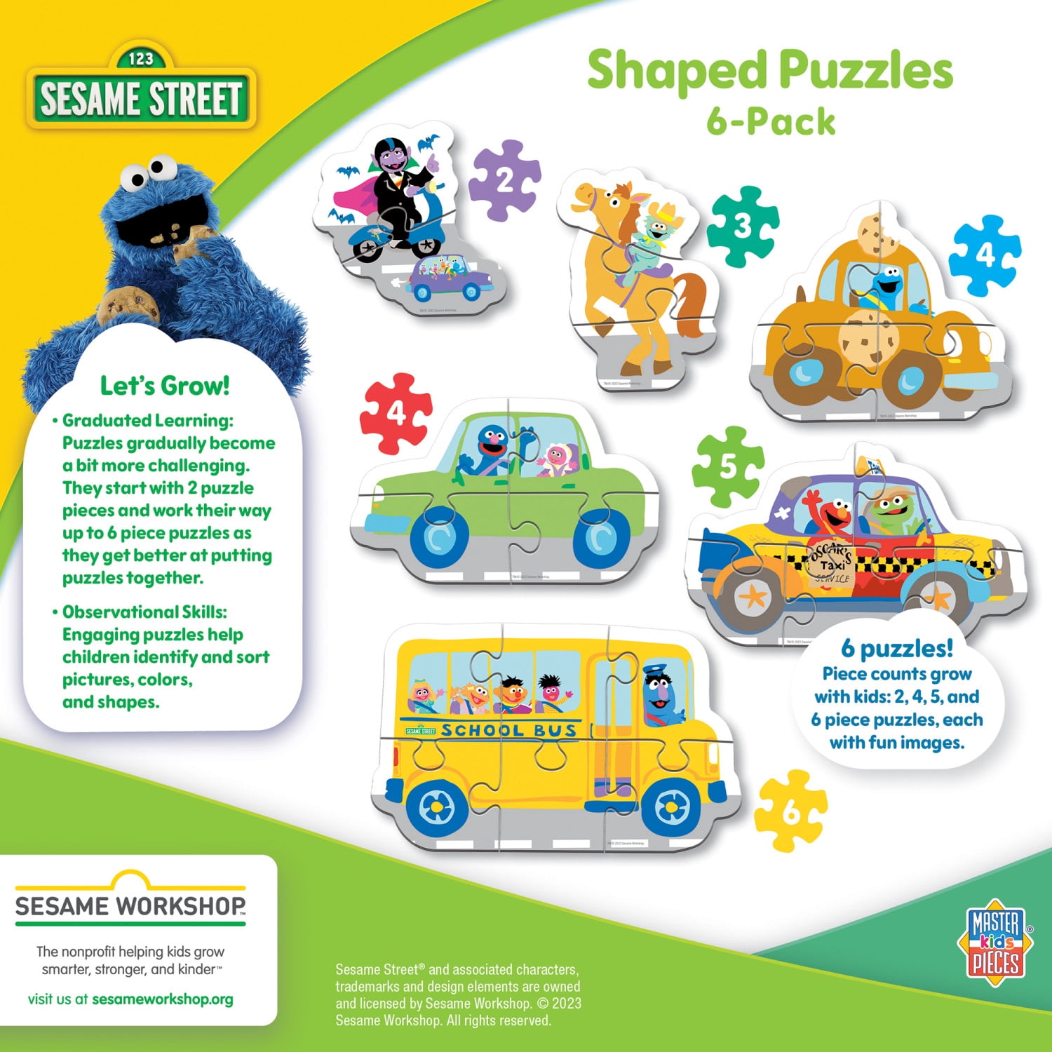 MasterPieces Sesame Street - Vehicles 6-Pack Mini Shaped Puzzles for Kids