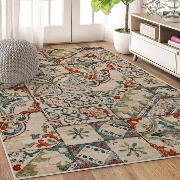 Superior Vanessa Rustic Patchwork Indoor Area Rug, 8' x 10', Teal