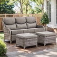 thumbnail image 7 of Planntonneo 3 Pieces Patio Furniture Sets-All Weather Wicker Rattan 3-Seat Sofa Set with 6" Cushion and Multifunctional Ottomans for Deck Backyard, Grey/Grey, 7 of 7