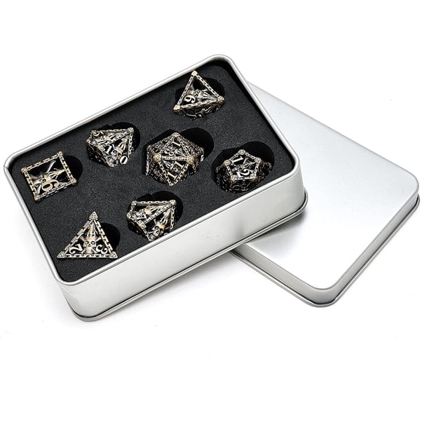 7-Piece Skull & Bones Hollow Metal Dice Set - Bronze, D&D, Dungeons & Dragons, Includes D4 D6 D8 D10 D20