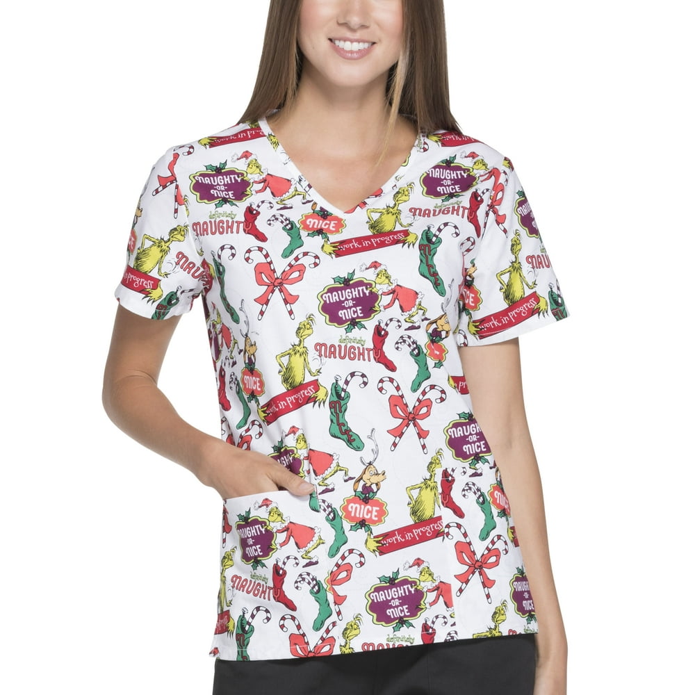 Dr. Seuss' The Grinch "Definitely Naughty" Women's Printed Scrub Top