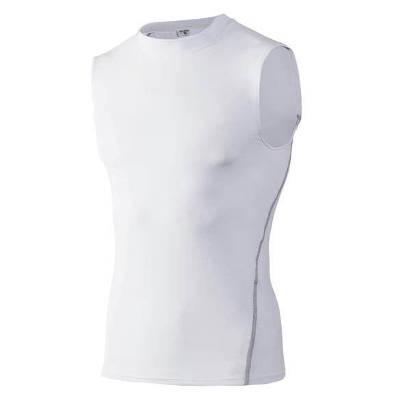 TopTie Mens Compression Sleeveless Base Layer, Athletic Workout T-Shirt-White-M