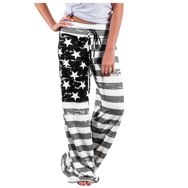 Birdeem Women American Flag Drawstring Wide Leg Pants Leggings