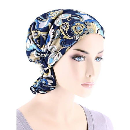 Turban Plus The Abbey Cap ® Womens Chemo Hat Beanie Scarf Turban for Cancer Blended Knit Peacock Blossom Blue
