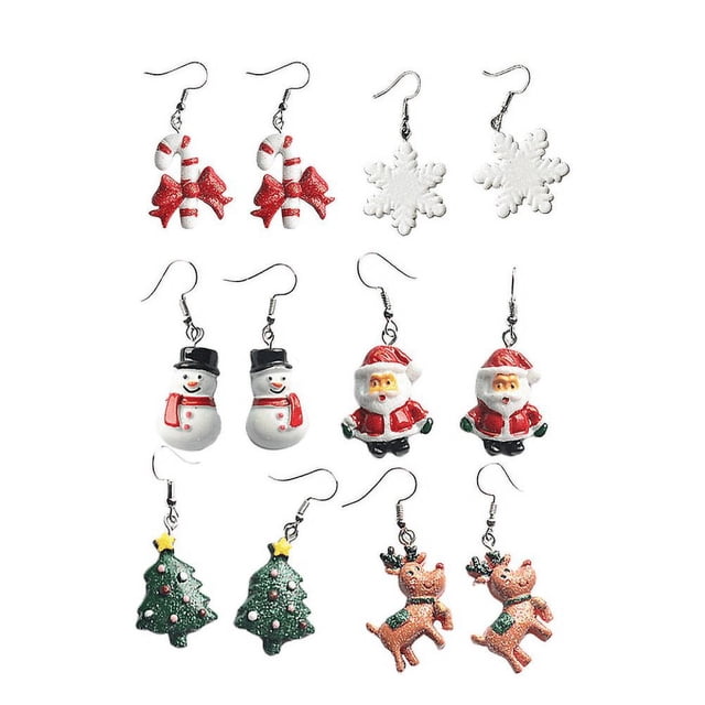 6 pares de aretes de dibujos animados navideños con forma de gota, joyería creativa para mujeres y niñas (nieve, Papá Noel, muleta de arco, árbol de Navidad, muñeco de nieve, reno brillar Electrónica
