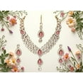 thumbnail image 3 of South Indian Bollywood Gold Plated Kundan AD CZ White & Pink Stone Bridal Matte Finish Short Necklace with Earrings & Maangtikka Jewelry Set, 3 of 6
