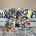 thumbnail image 2 of BCIIG Wolf with Flowers Blanket 350gsm Super Soft Plush Throw Wolf Watercolor Blanket for Women Girl Boy Bed Couch Chair Room Decor  40x50in, 2 of 6