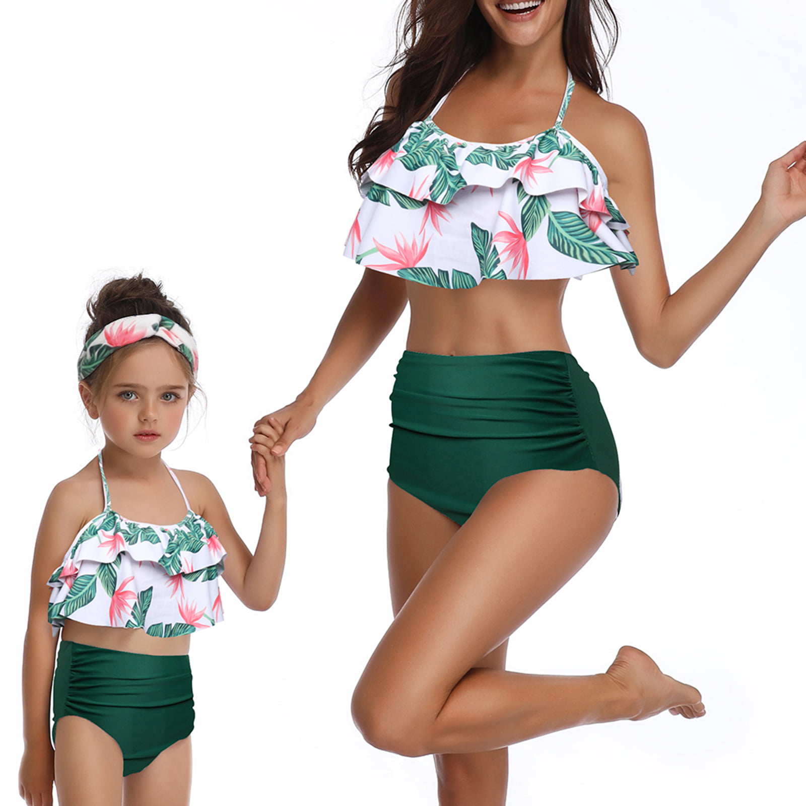 Debispax Mommy and Me Swimsuits Two Piece Bikini Bathing Suit Ruffle for Women Girls 