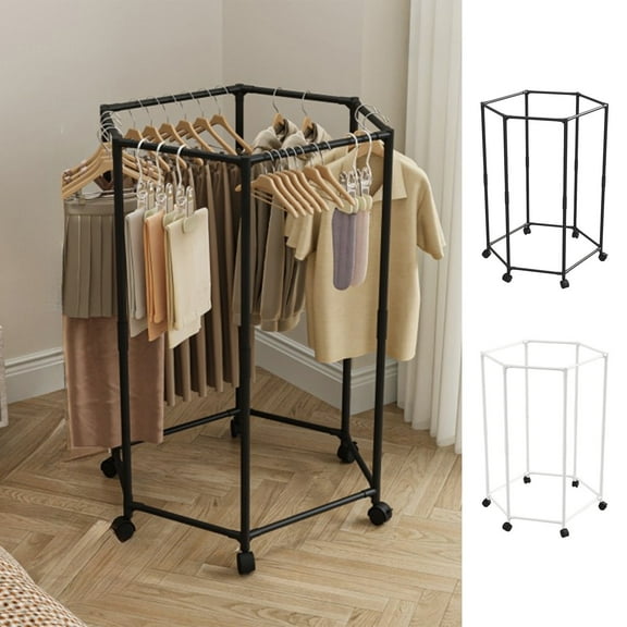 Wzzjkit Hexagonal Rotating Clothing Racks for Hanging Clothes, Freestanding Standard Clothing Rack, Heavy Duty Rolling Clothes Rack on Wheels for Hanging Clothes