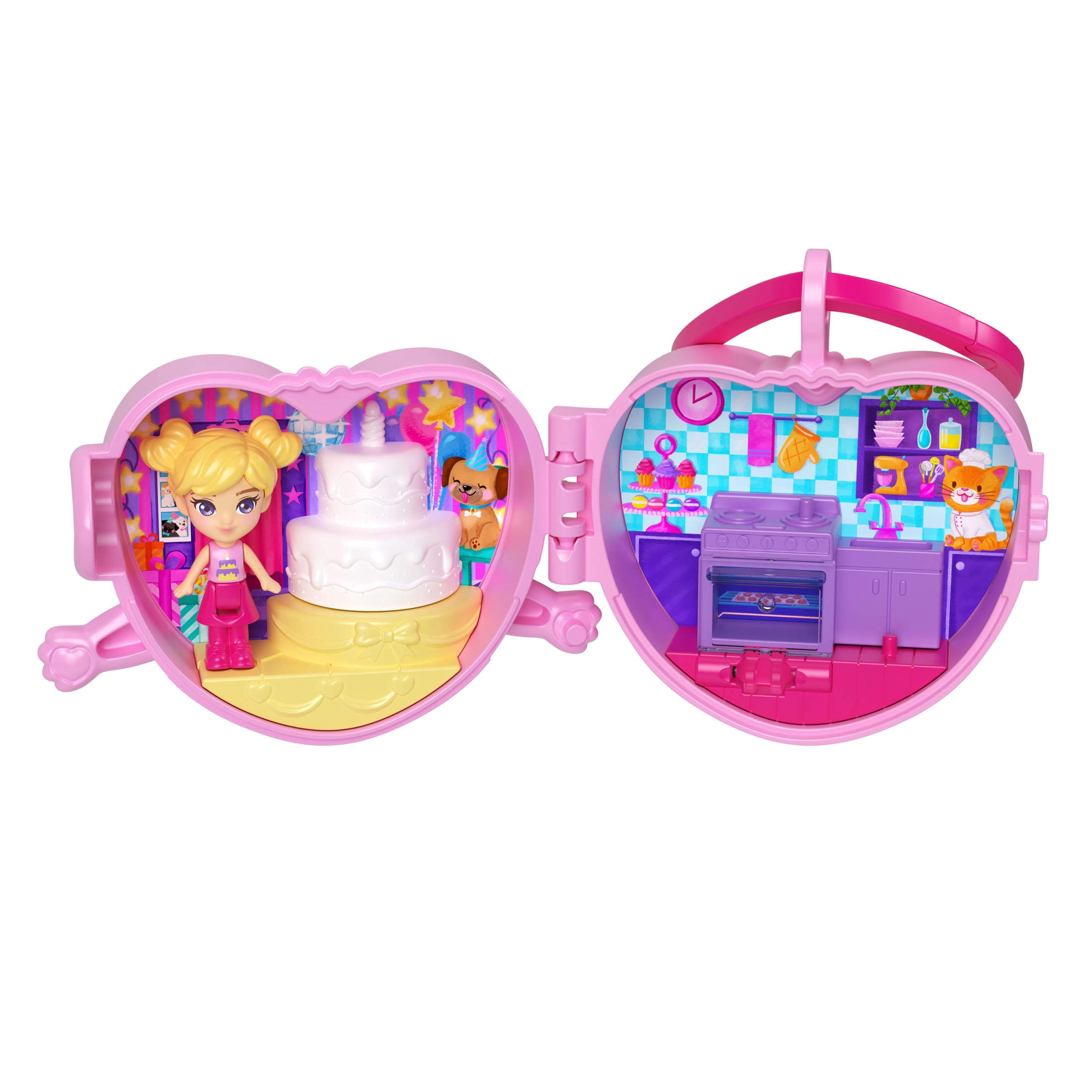 Polly Pocket Doll & Mini Compact Duo, Food-Themed Micro Playsets with 2 Dolls & 2 Keychain Clips