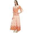 thumbnail image 2 of Bimba Women's Casual Floral Digital Printed Peach Long Moss Georgette Dress-4, 2 of 5