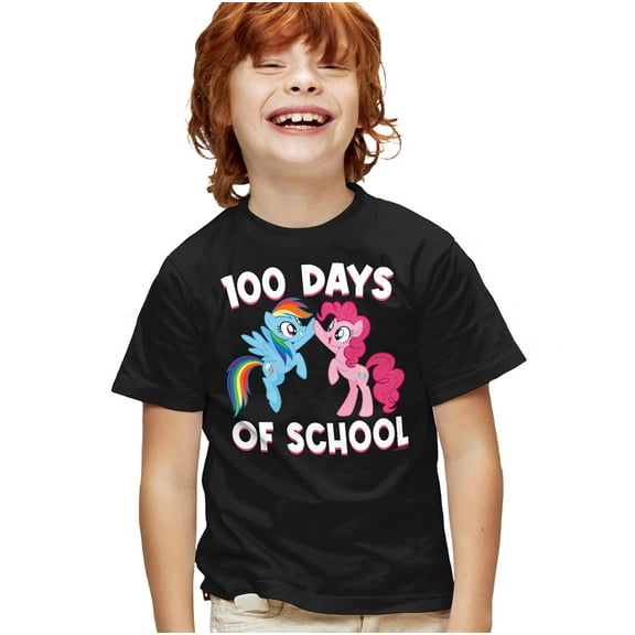 My Little Pony 100 Days of School Kids T Shirt for Youth Boys and Girls, Black, Large