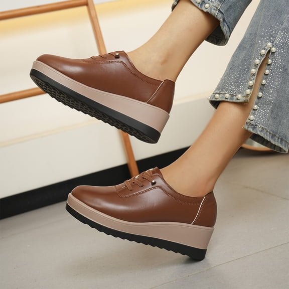 Willtoo Orthopedic Womens Faux Leather Shoes Lightweight Soft-Soled Heightening Effect Waterproof and wear-Resistant for Daily Wear