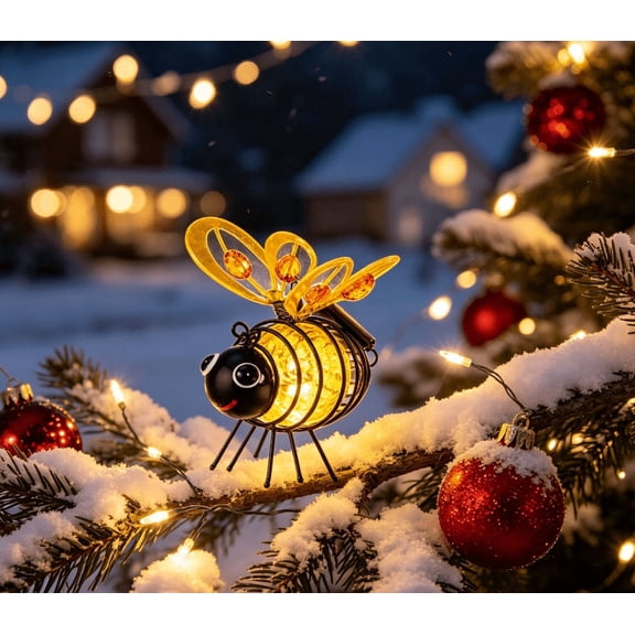 Outdoor Hanging Solar Bee Light - Warm Amber Glow for Garden Nights, Waterproof Solar Powered Insect Ornament for Yard, Tree, Porch, Patio Outdoor Lighted Holiday Displays