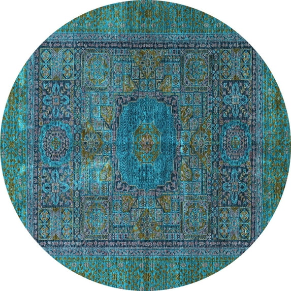Ahgly Company Indoor Round Abstract Light Blue Modern Area Rugs, 5' Round
