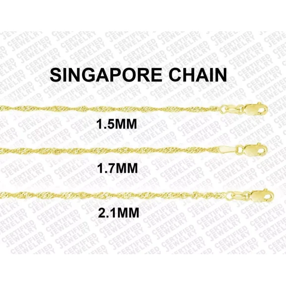 Solid 14K Yellow Gold Singapore Rope Chain Necklace, 16" 18" 20" 24" Inch
