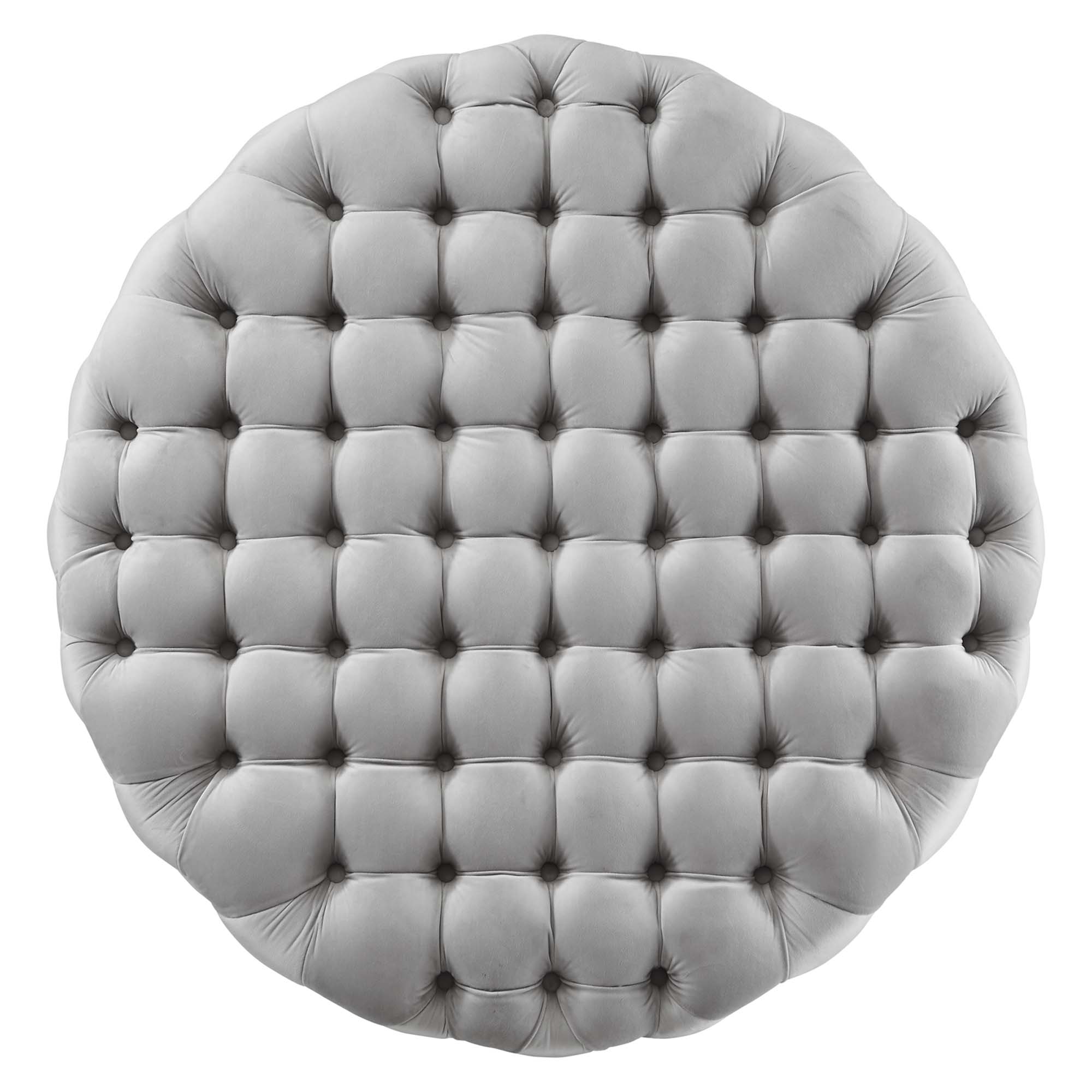 Modway Amour Tufted Button Large Round Performance Velvet Ottoman in Light Gray