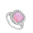 thumbnail image 4 of CHOOSE YOUR COLOR Pink Simulated Opal Wedding Halo Ring .925 Sterling Silver Band White CZ Female Size 8, 4 of 4