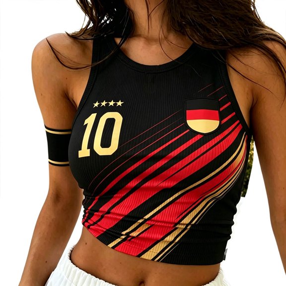 XIAONU Stripe Flag Number Graphic Racerback Tank Top for Women Ribbed Slim Fit Soccer Fan Casual Crop Cami