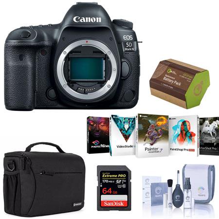 EOS 5D Mark IV Digital SLR Camera Body USA Warranty - Bundle with 64GB U3 SDXC Card  Camera Bag  Spare Battery  Cleaning Kit  Software Package