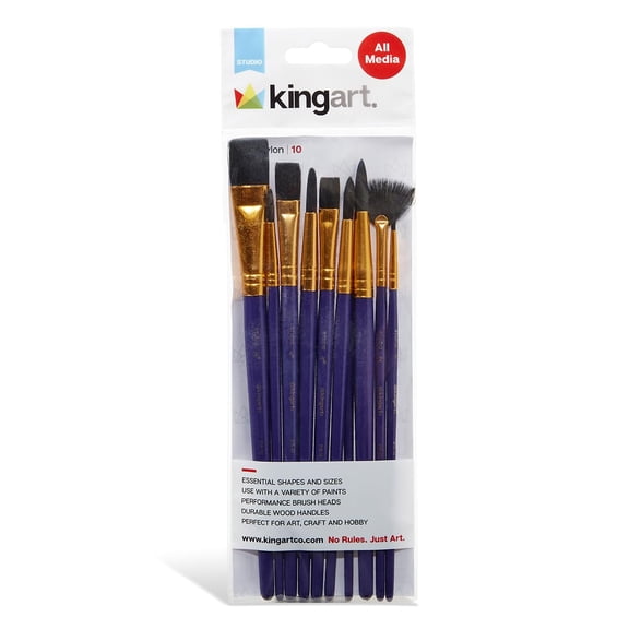 KINGART® Studio All-Purpose Art, Craft & Hobby Synthetic Paint Brushes, Set of 10