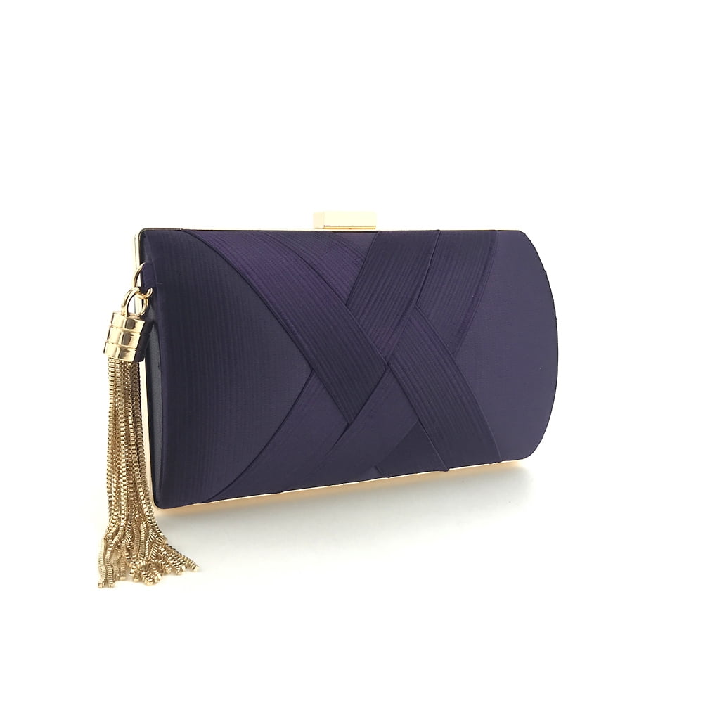 Handheld Women's Evening Clutch Bags Silk Satin Party Handbags Bridal Wedding Purses with Tassel Pendant,Dark Purple