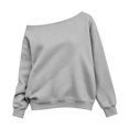 thumbnail image 4 of mgoYE Cute Sweatshirts for Teen Girls Solid Lightweight Off The Shoulder Tops Pullovers Long Sleeve Y2K Loose Fit Tunic Tops, 4 of 5