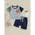 thumbnail image 2 of Shunvnny Baby Boy Summer Outfits 0-3T Toddler Short Sleeve Stripes Print T-Shirt + Pocket Shorts Set Toddler Clothes, 2 of 9