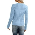 thumbnail image 5 of Fonma Women's Classic-fit Lightweight Cable Long Sleeve Crewneck Loose Casual Sweater Jumpers Tops Sky Blue M, 5 of 5