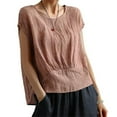 thumbnail image 2 of cfhntfmh Hauts d'Été pour Femmes Tendance à Manches Courtes Col Rond Blouses Basiques Confortables Couleur Unie T-Shirts Décontractés 2025, 2 of 6