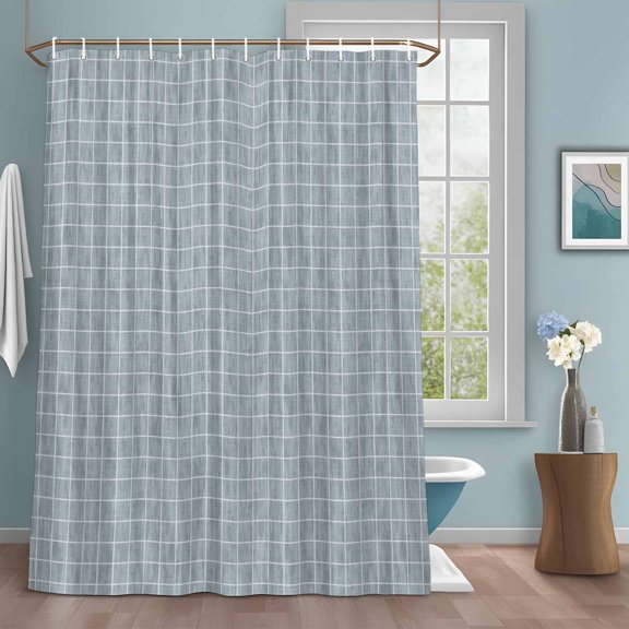Shower Curtain for Bathroom Minimalist Light Blue Checkered Waterproof Bath Curtains Shower Curtains with Hooks,Modern Buffalo Plaid Bathroom Curtain Privacy Drapes for Bathtubs Toilet 72x72in