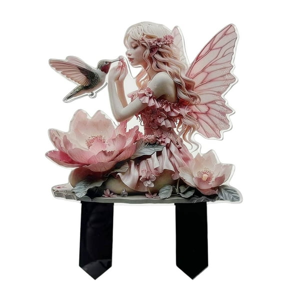 Garden Statue, Fairy with Hummingbird Decorate Table, Terrace, Lawn, Birthdays, Grandma, mom