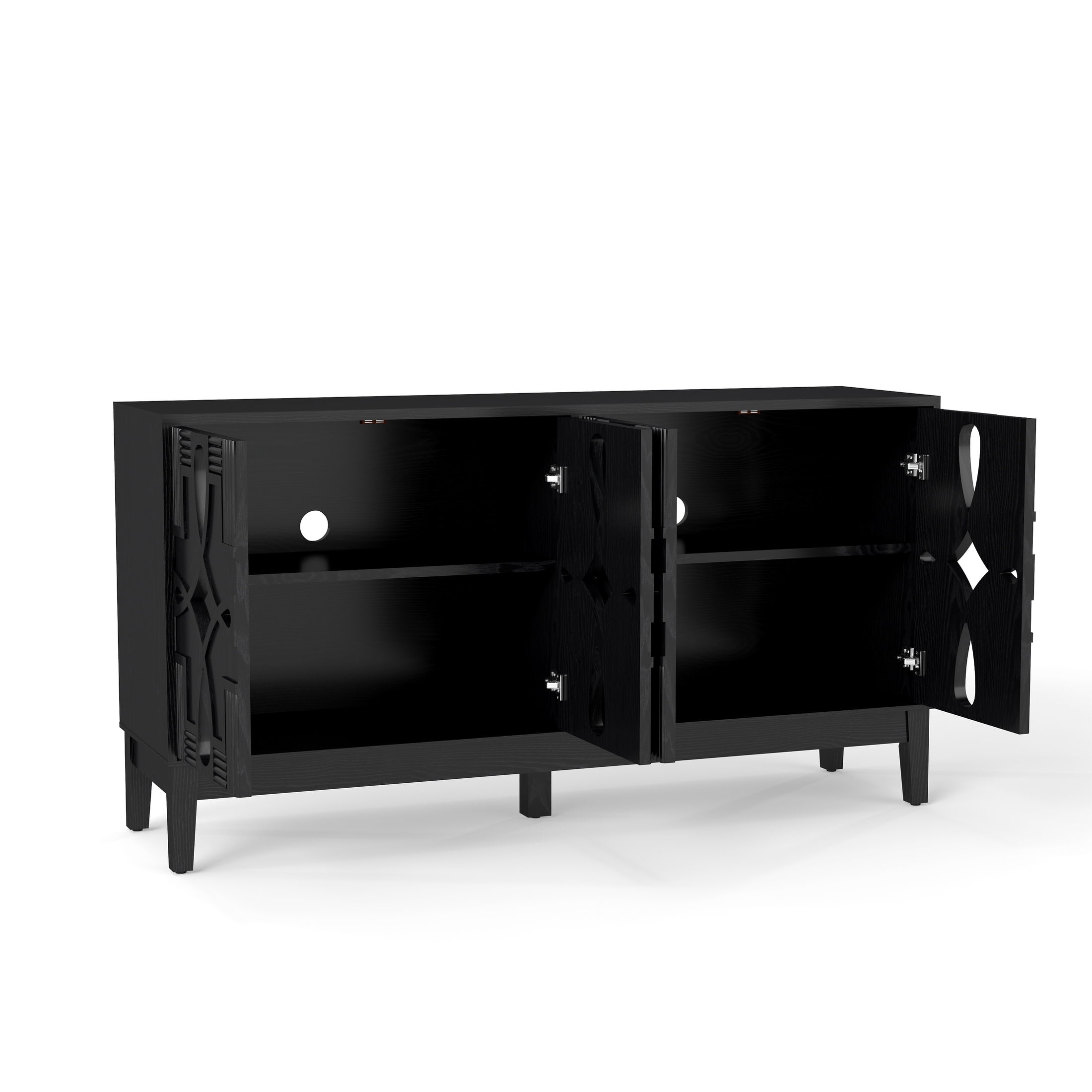 Noble House 60.5" Mid-Century Modern Sideboard Buffet Cabinet, Media Console with Doors & Adjustable Shelves, Black