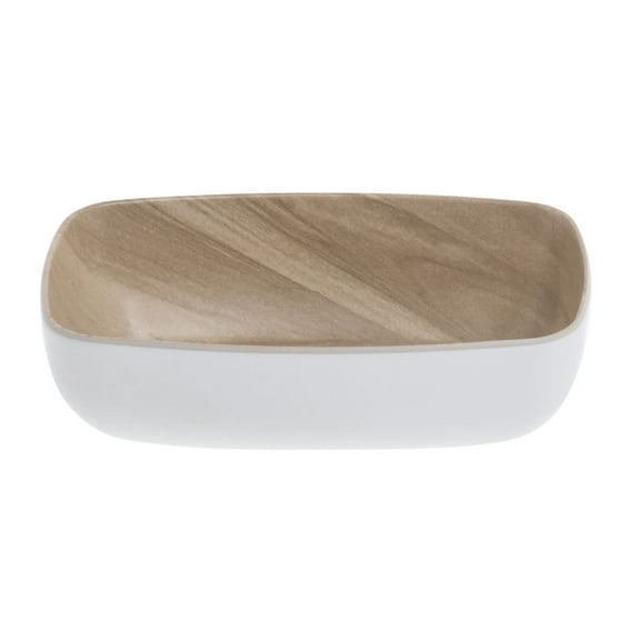 HUBERT® White Serving Bowl with Light Wood Inside - 7" L x 4 1/4" W x 2 3/16" H