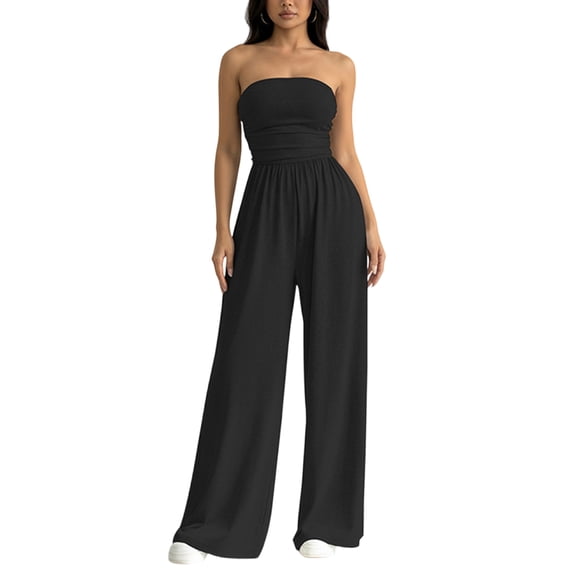 Women Strapless Wide Leg Jumpsuit Casual Tube Top Loose Long Romper