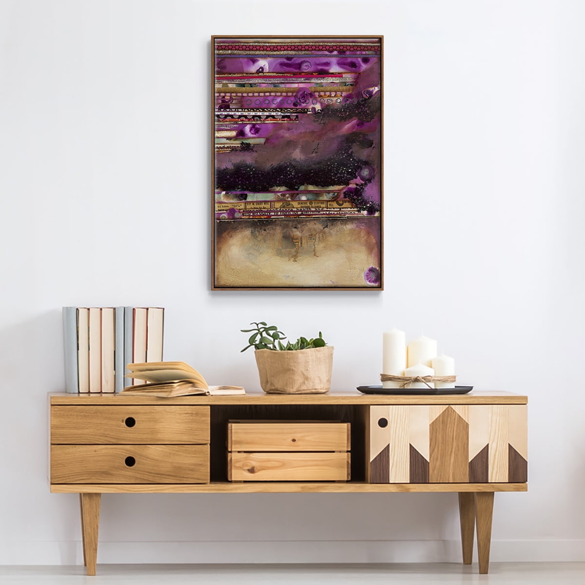 Fuschia on Fire Framed Premium Gallery Wrapped Canvas - Ready to Hang - 27 x 41 - Walnut Floating Frame