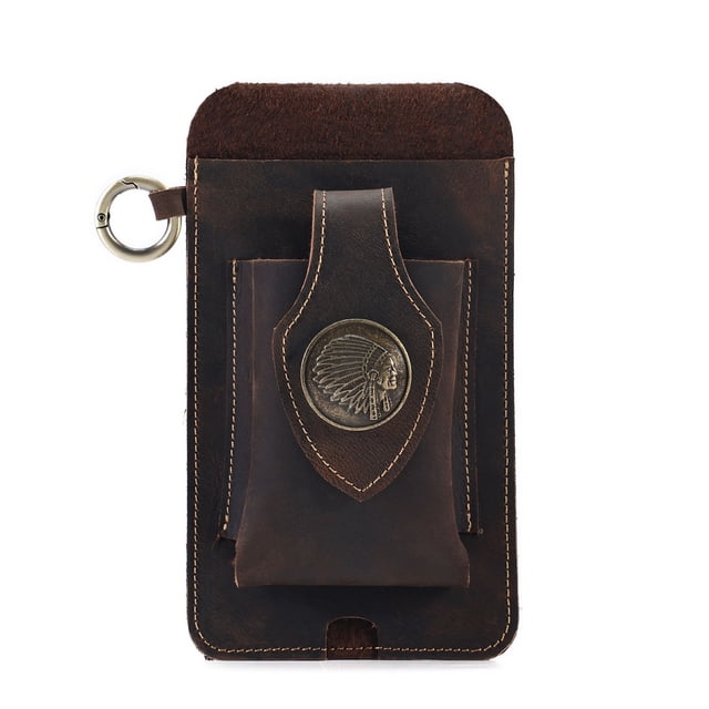 Agiferg MEN Multifunctional Retro Leather Mobile Phone Bag Belt Waist Bag For Outdoor Sports