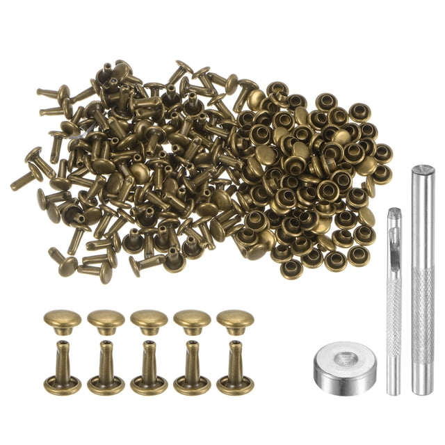 Unique Bargains 100 Sets Leather Rivets 8 x 6mm Metal with 3 Setter Tools, Bronze