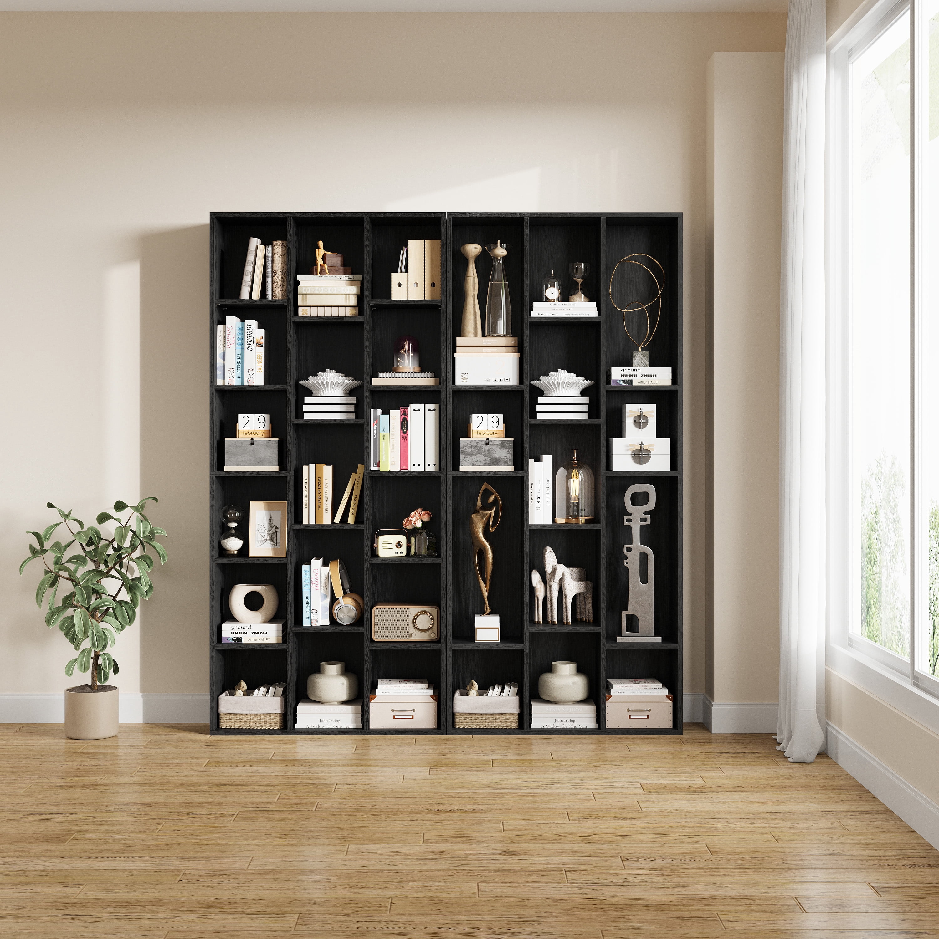IRONCK 71" Tall Bookcase, 31.5" Wide Bookshelf, Cube Storage Organizer with Adjustable Shelf for Home Office, Black