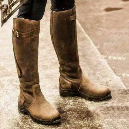 

Tejiojio Clearance Women Fashion Cowboy Riding Boots Casual Warm Middle Heels Middle Tube Boots Shoes