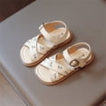 thumbnail image 4 of GiLiling Girls Open-Toe Sandals, Floral Embroidery Adjustable Buckle Ankle Strap, PU Upper Non-Slip TPR Flat Sole, Summer Casual Sandals (White, 10.5-11 Years), 4 of 6