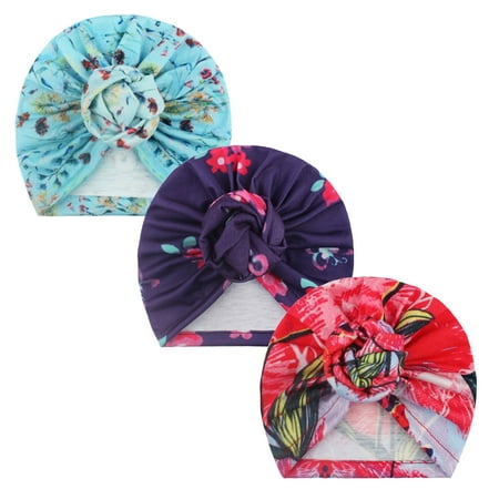 

〖TOTO〗Baby Hats Caps Toddler Kids Baby Girl Floral Knotted Hat Turban Beanie Headwear Accessories 3Pc