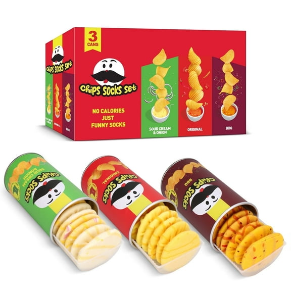 Funny Chips Box Socks - Unique Gag Gifts for Men Women Teen Boys - Novelty Funky Cool Crazy Silly Food Socks - Birthday Easter Fathers Day Fun Gifts for Him Dad Christmas Stocking Stuffers -3 pairs