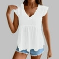thumbnail image 2 of Timegard Womens Tops Ruffle V Neck Cap Sleeve Ruched Lightweight Tunic Top Casual Solid Color Tee Shirts, 2 of 7