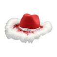 thumbnail image 3 of Sombrero de vaquera rojo para mujer, elegante para mujeres y adolescentes, sombrero de vaquero para Navidad. Pluma gruesa, 3 of 9