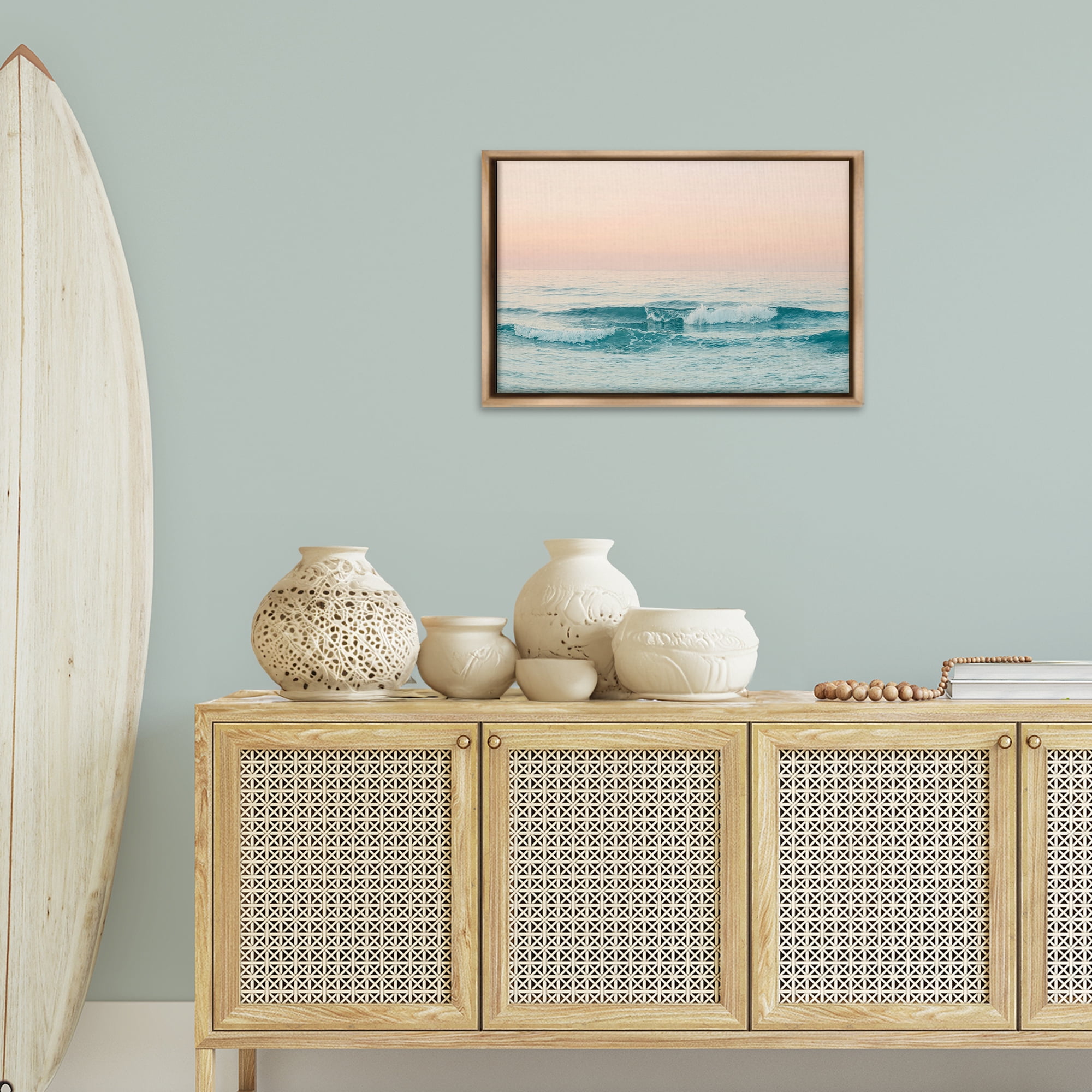 Stupell Industries Greece Ocean Waves Nautical & Beach Photography Brown Floater Framed Canvas Art Print Wall Art, 25 x 17