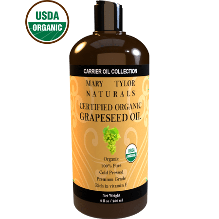 Organic Grapeseed Oil, 8 oz USDA Certified by Mary Tylor Naturals Grape Seed