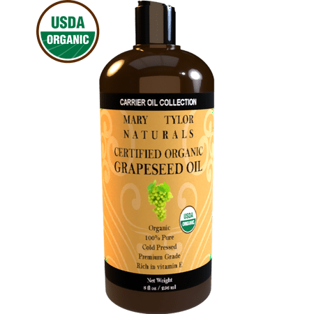 Organic Grapeseed Oil, 8 oz USDA Certified by Mary Tylor Naturals Grape Seed Oil, Cold Pressed, Rich in Vitamins For Hair and (Best Organic Grapeseed Oil For Skin)