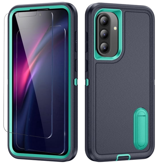 For Samsung A56 Case Military Grade Dual Layer Shockproof Phone Cover Build With Kickstand Dustproof Drop Proof Protective Case for Galaxy A56 6.7"(Navy Blue/Light Blue)