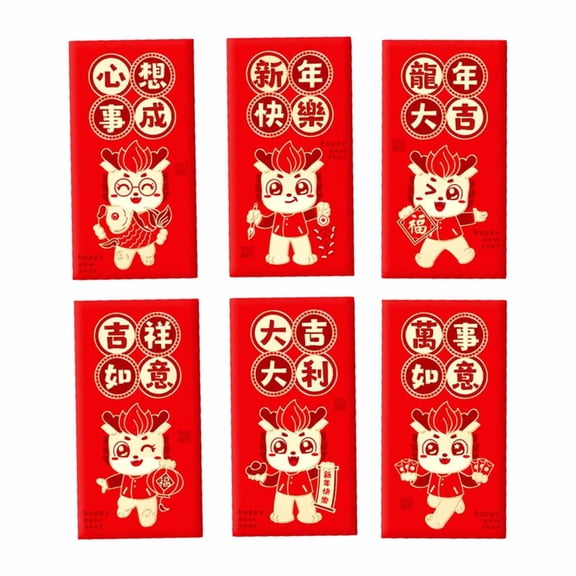 Tachiuwa 6 Pieces Chinese New Year Red Envelopes Gift Money Envelope Traditional Red Packet for Chinese Festive Lunar New Year B